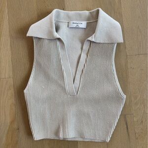 Aritzia Babaton Matte Pearl Ribbed Collared Tank Top